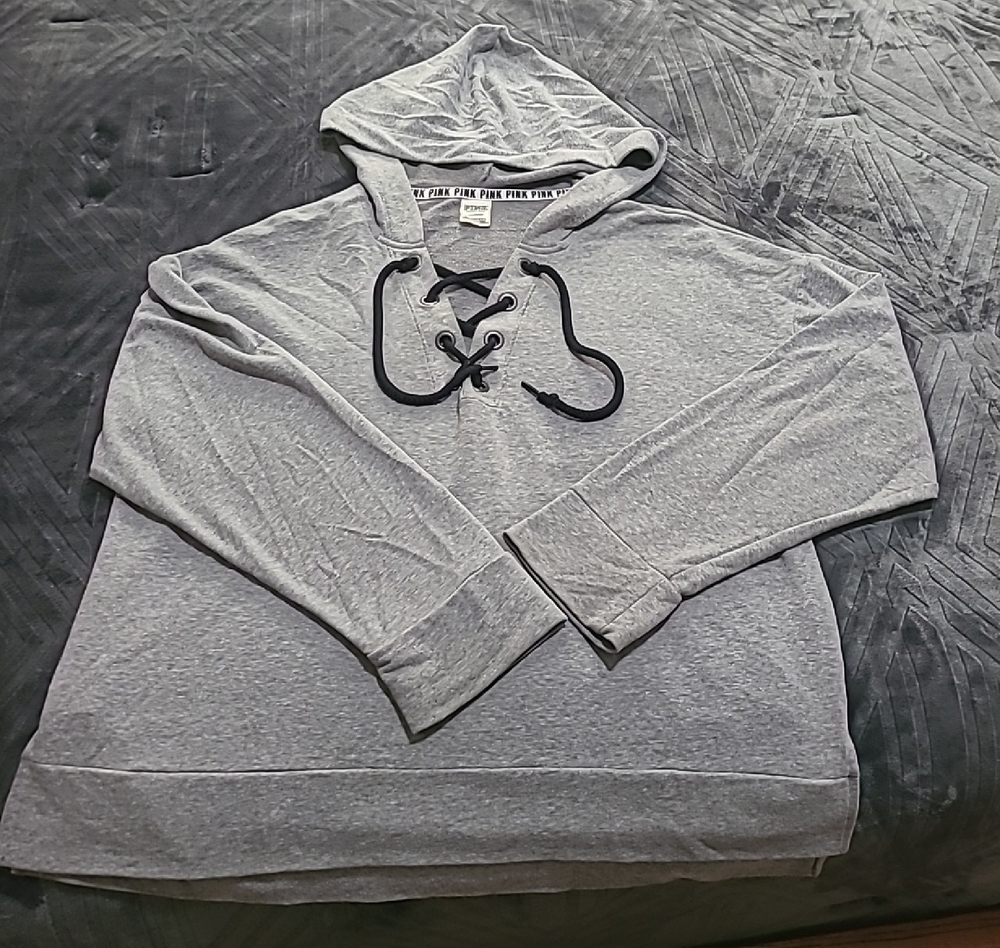 PINK Victoria's Secret Gray Lace-Up Hoodie